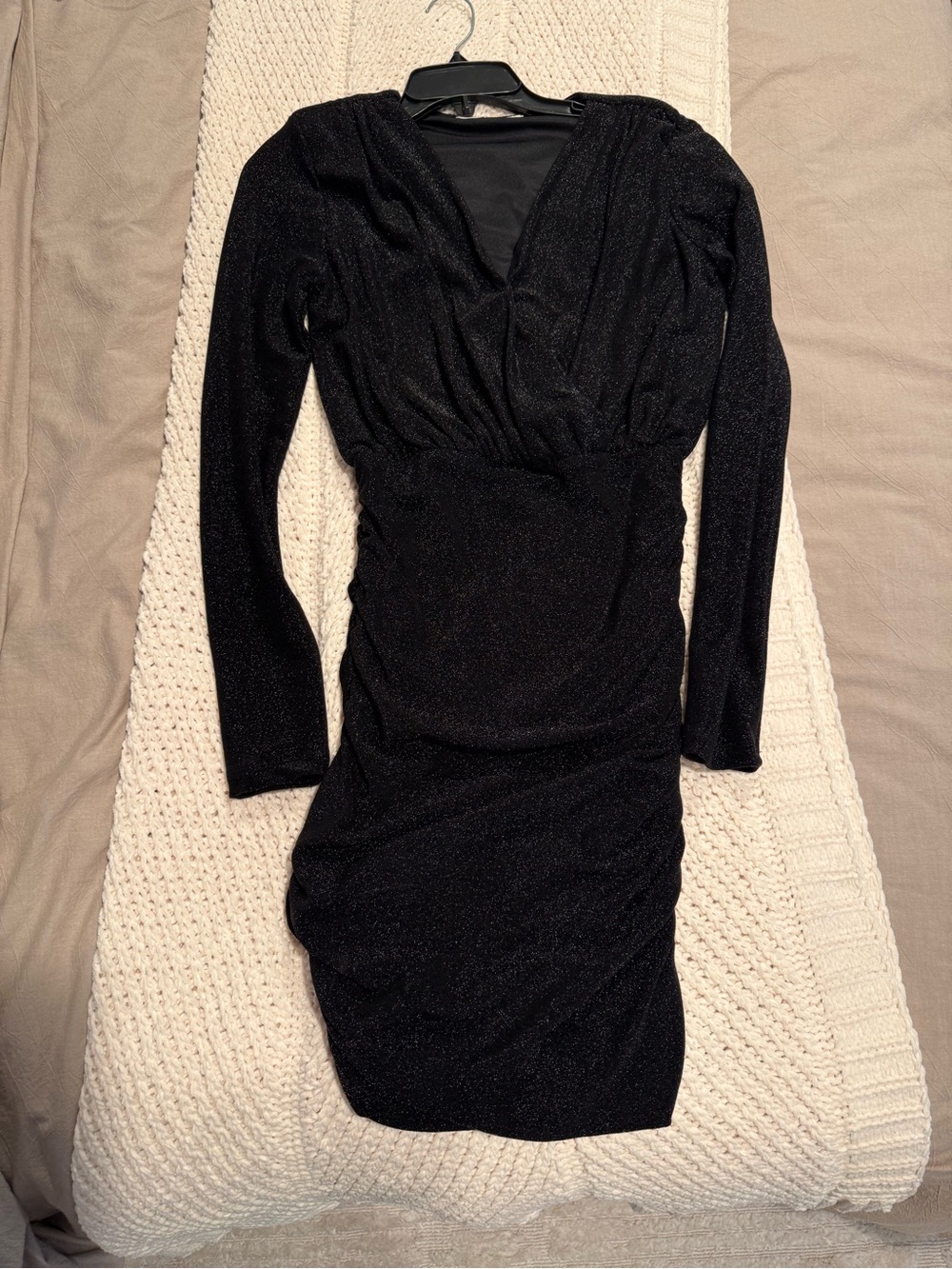 Long-Sleeve Black Sparkle Mini Dress